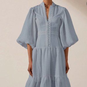 Shona Joy  Charlotte High Neck Midi Dress - Blue Smoke